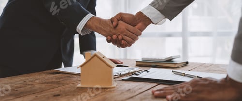 Preview: Handshake of real estate brokers with customers or investors, mortgage loan agreements Make a lease-