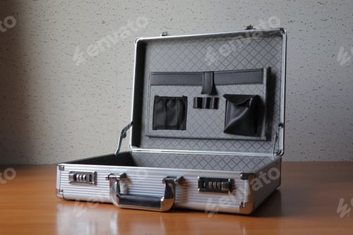 Preview: Metal suitcase on the table