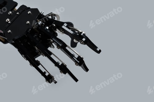Preview: Real robot's hand isolated on grey background.