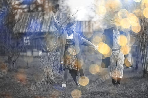 Preview: Vintage Couple In Love Village Black And White French Retro Style Man And Woman