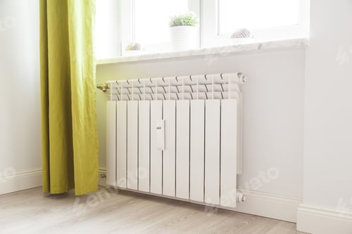 Preview: Heating white radiator radiator in living room.