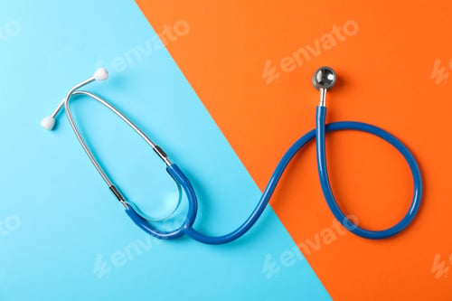 Preview: Stethoscope on two tone background, space for text. Healthcare