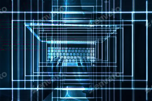 Preview: Hands on laptop, bright lights and numbers, visualizing data