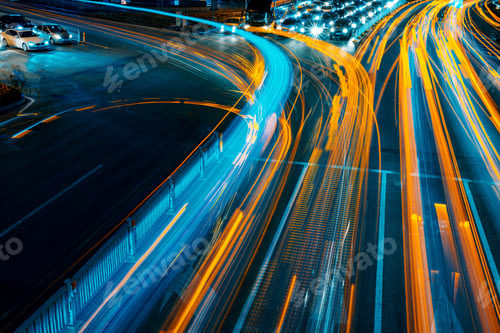 Abstract Light Streaks of City Traffic at Night