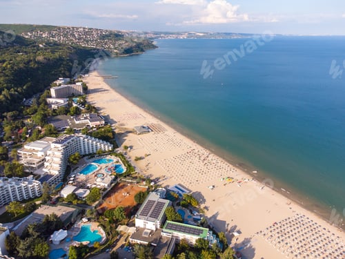 Preview: Aerial View Of People Crowd Relaxing On Beach In Albena, Bulgaria