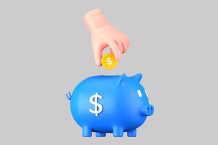 Preview: Piggy Bank Savings with Hand and Coin