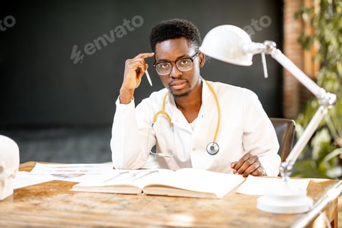 Preview: African medical student portrait indoors