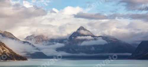 Preview: Dramatic Cloudy Morning over Alaska Coast. Nature Background