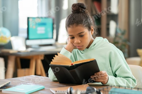 Preview: Teenage Girl Reading a Book at Home