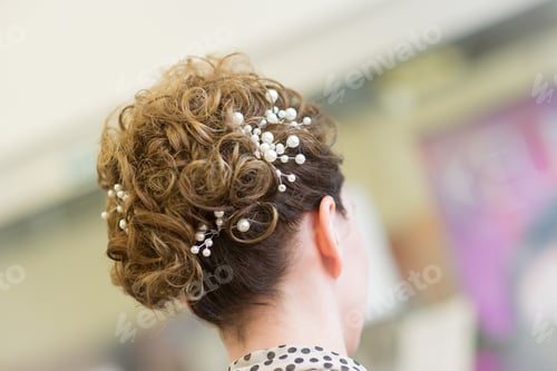 Preview: Woman's Curly Hair Styled with Pearls
