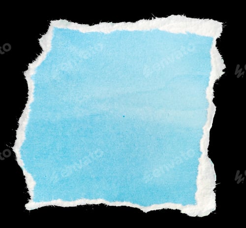 Preview: Ripped blue paper note message template isolated on black background
