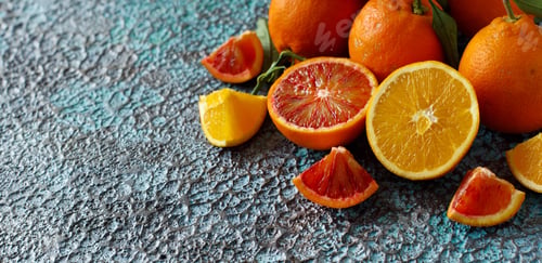 Preview: Fresh bloody oranges with leaves
