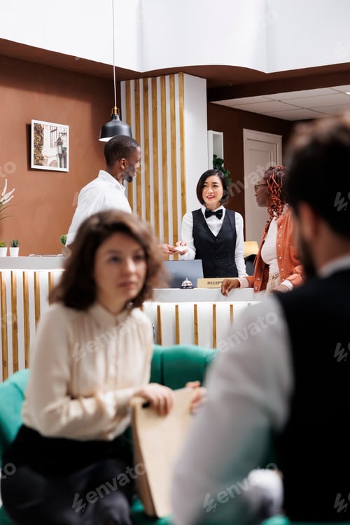 Preview: People with room access card in lobby