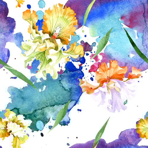 Preview: Watercolor Flowers and Blue Purple Texture Background