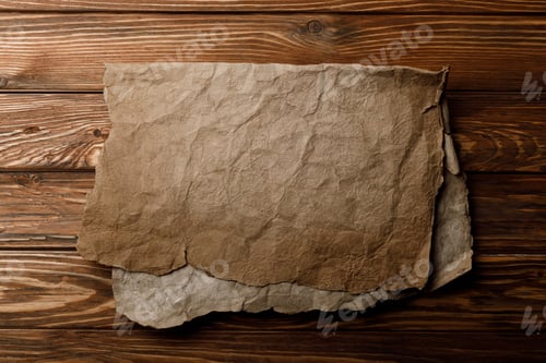 Preview: brown old parchment sheet lying on wooden background