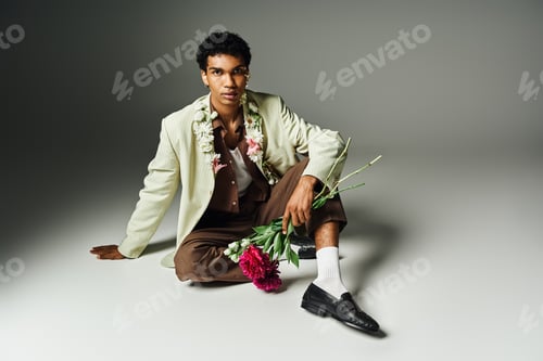 Preview: Floral fashion: a young man in a stylish blazer