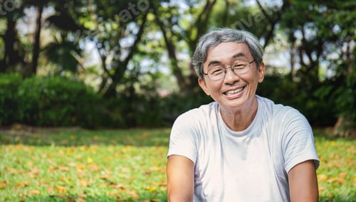 Preview: Happy senior asian old man in the park outdoors exercise stretching his arms