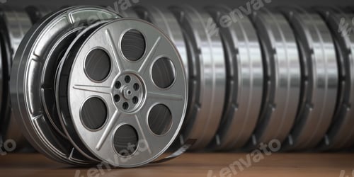 Preview: Video, cinema, movie, multimedia concept. A row of vintage film