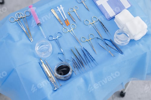 Preview: Oculoplastic and facial plastic surgery instruments on sterile blue drape
