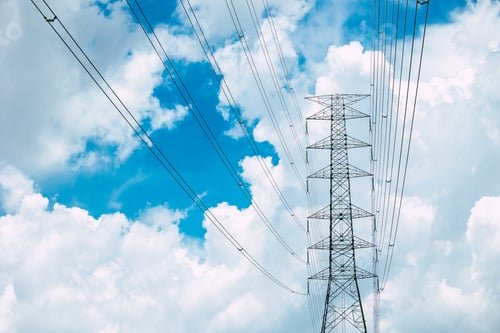 Preview: Electric Pole power line against blue sky, electricity post high voltage tower power