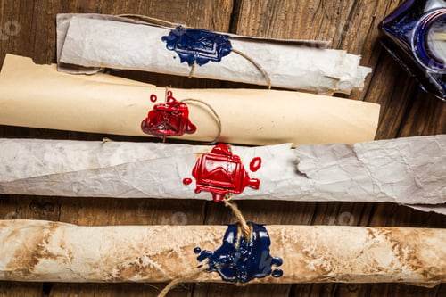 Preview: Scroll with the envelope symbol imprinted in sealing wax
