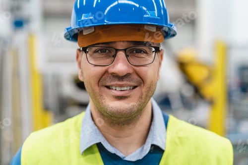 Preview: Engineer man working inside robotic factory - Automation industry concept