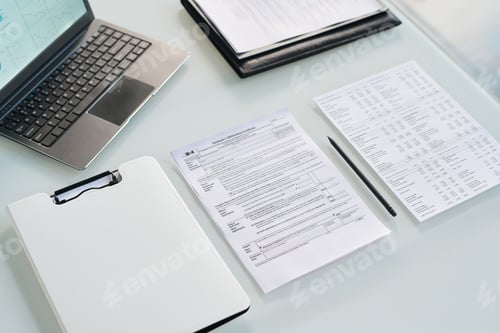 Preview: Business Documents On Workplace In Office