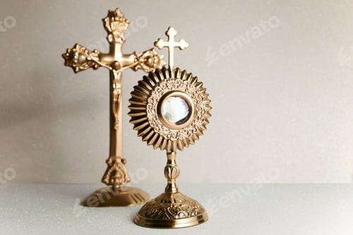 Preview: Ostensory for worship for Catholic church ceremony. Corpus christi.