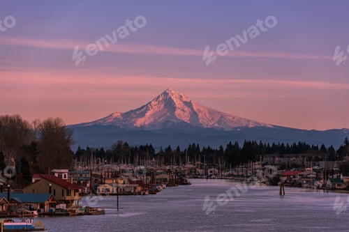 Preview: Mt Hood over the Columbia River during a chilly sunset.