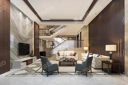 Preview: 3d rendering white wood living room near bedroom upstair