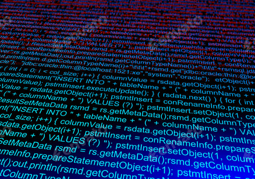 Preview: Computer data code. Abstract technology background. 3d illustration software development.