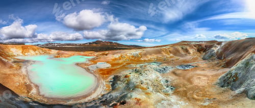 Preview: Exotic landscape of Acid hot lake with turquoise water in the geothermal valley Leirhnjukur