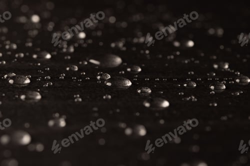 Preview: Micro close up of water drops with copy space on black background