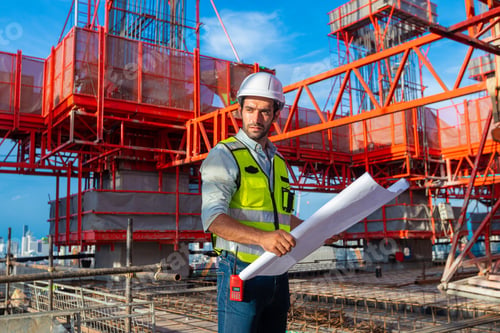Preview: Portrait of an engineer designing a concrete floor and column structure for a shopping center.