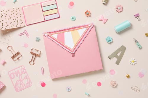 Preview: Concept of scrapbooking, scrapbooking for holiday, hobby concept, top view