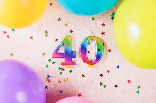 Preview: Rainbow Birthday Background: Number 40 with Balloons