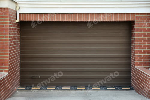 Preview: Closed roller shutter door of modern garage