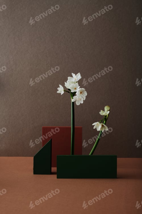 Preview: Flowers And Wooden Figures On Brown Background