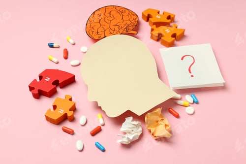 Preview: Concept of problems with memory, amnesia disease on pink background