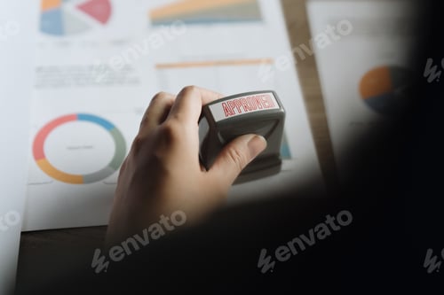 Preview: Business Accountant woman Hand Stamping On Approved Contract Form. finance concept