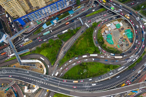 Preview: Causeway Bay, Hong Kong 07 May 2019: Top down view of traffic road in Hong Kong city