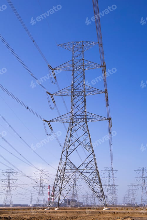 Preview: high-voltage electricity poles Tower - power station - distribute Electric energy - Cables