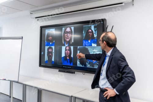 Preview: Teacher leading virtual classroom during online conference call