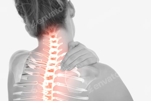Preview: Digital Composite Of Highlighted Spine Of Woman With Neck Pain