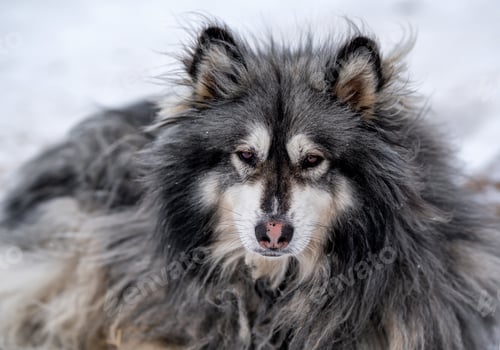 Preview: A dog with long gray fur.