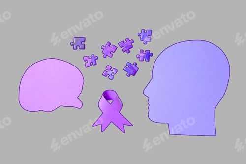 Preview: Purple ribbon and puzzles symbolize mental health awareness