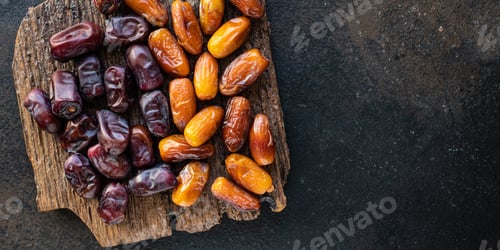 Preview: Date Fruit Sweet Dried Fruit Healthy Tasty Snack Meal Diet Top View Copy Space Food Background