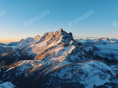 Preview: Aerial drone view of snow on the mountains in the Dolomites