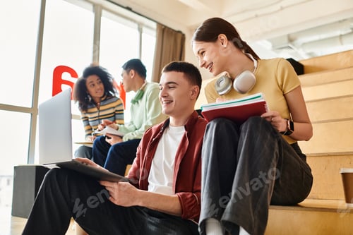 Preview: Diverse student gathering on staircase