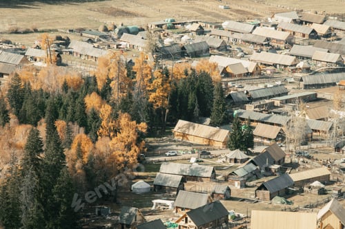 Preview: Aerial view of a rustic village in autumn.